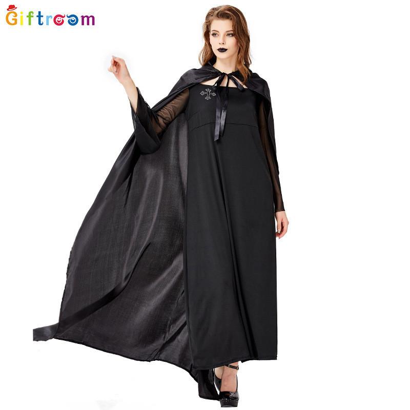 Dark Enchanted Witch Costume Dress With Elegant Cloak For Adult Women Parties