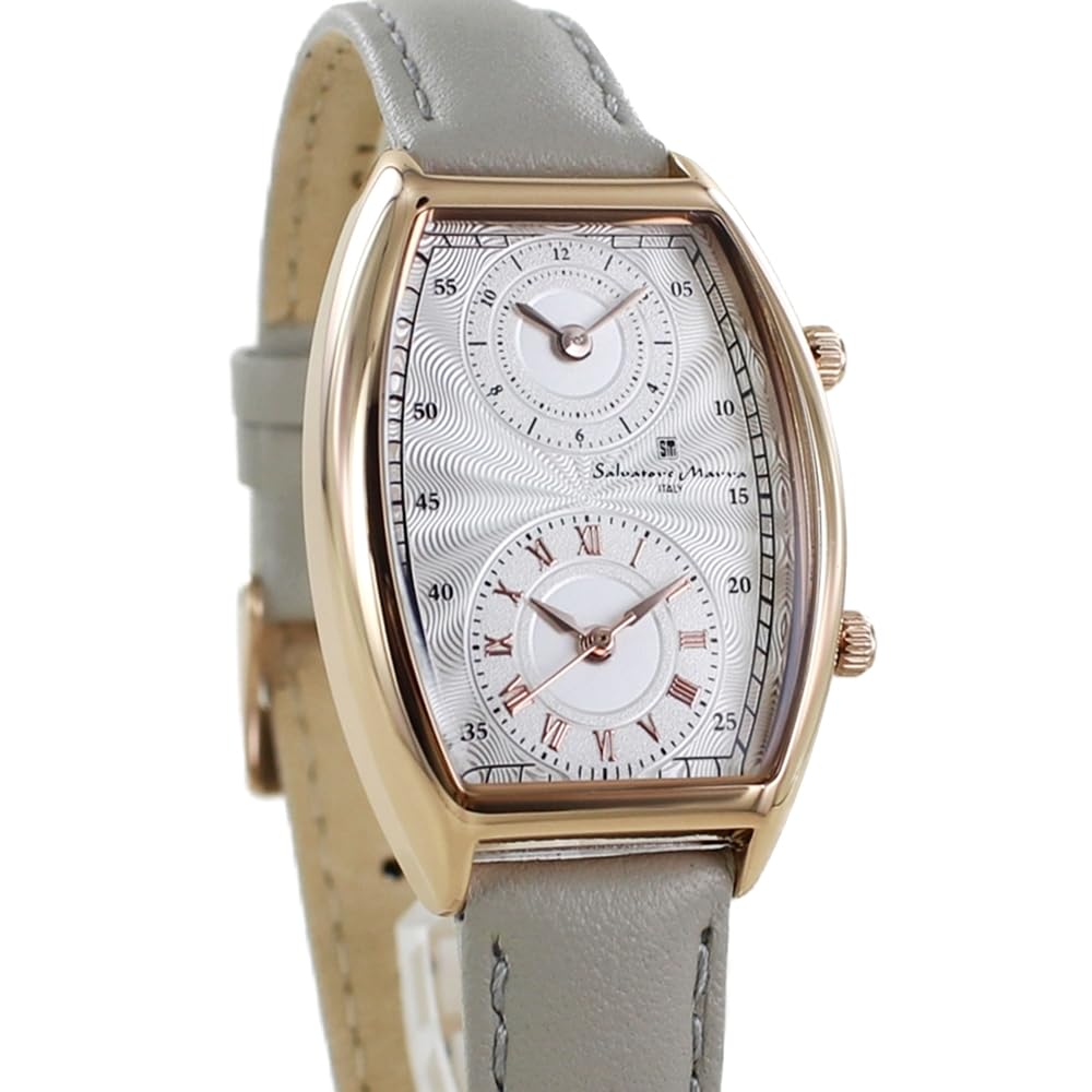 Watch Leather Strap Unisex Rectangular Square Dual Time Gray [Salvatore Mara] Men's Women's [] No.4