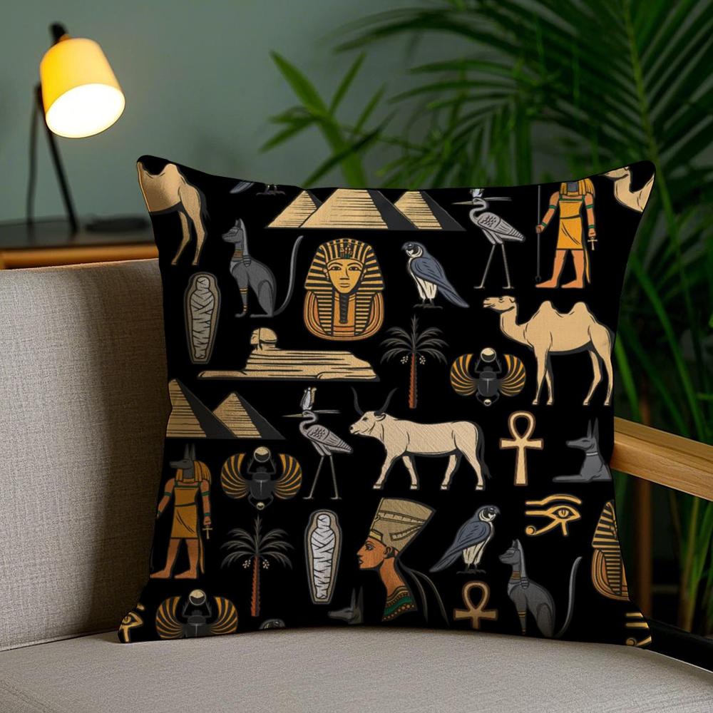 Ancient Egyptian Cushion Cover Soft Short Plush Double-Sided Printing Home Decor Machine Washable Pillow Case Gift