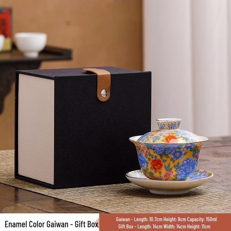 Yellow-Blue Enamel Sancai Gaiwan Tea Set
