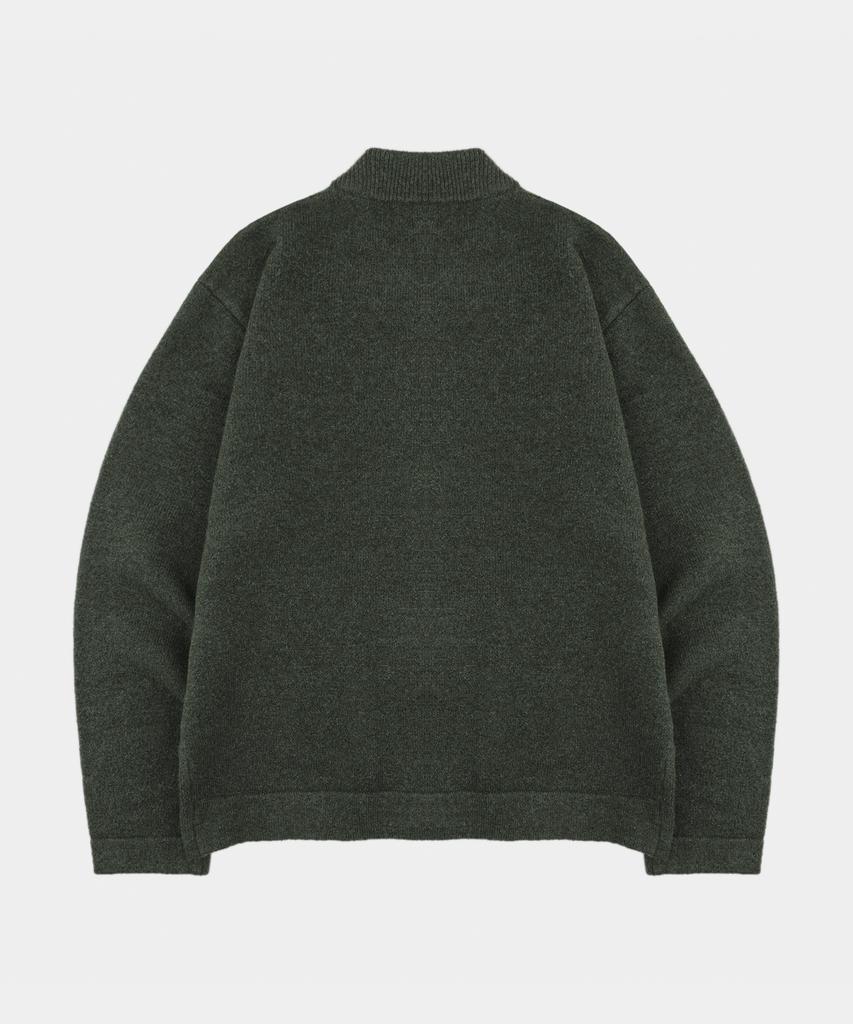 LETTERCOMO Signature Hidden Wool Knit Jacket Khaki