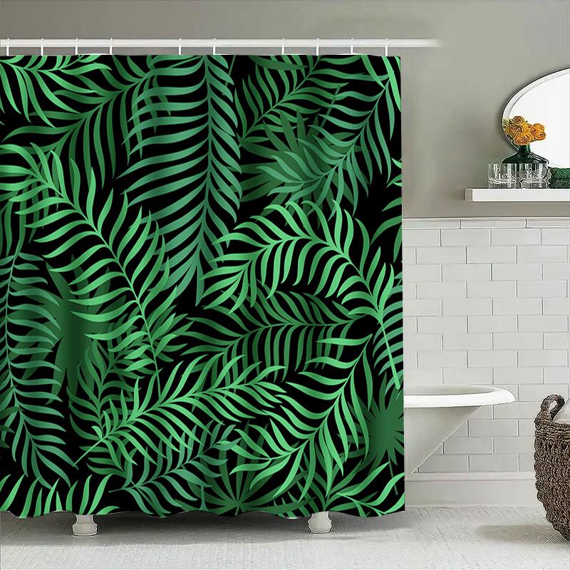 Tropical Plant Pattern Shower Curtain Green Leaves Design For Bathroom Decor