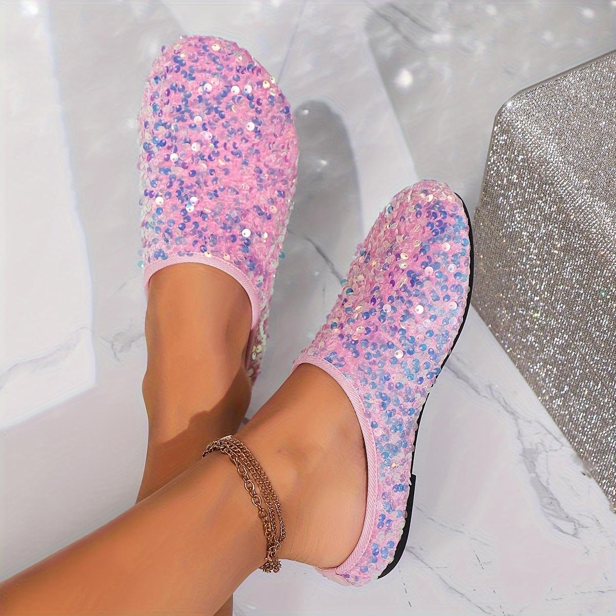 

Breathable Sequin Half-Slip Flats - Comfortable Women s Shoes - TPR Sole 43