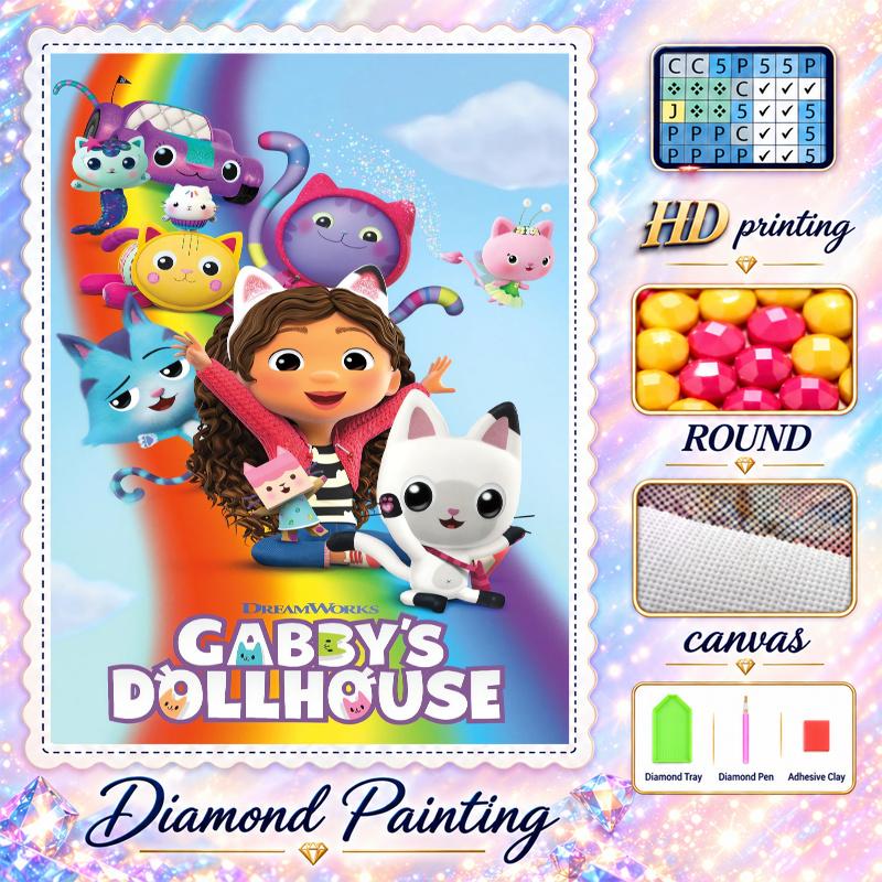 Gabby's Puppenhaus Diamond Painting Kit 5D Vollbohrer DIY Diamantmosaik Wandkunst Heimdekoration
