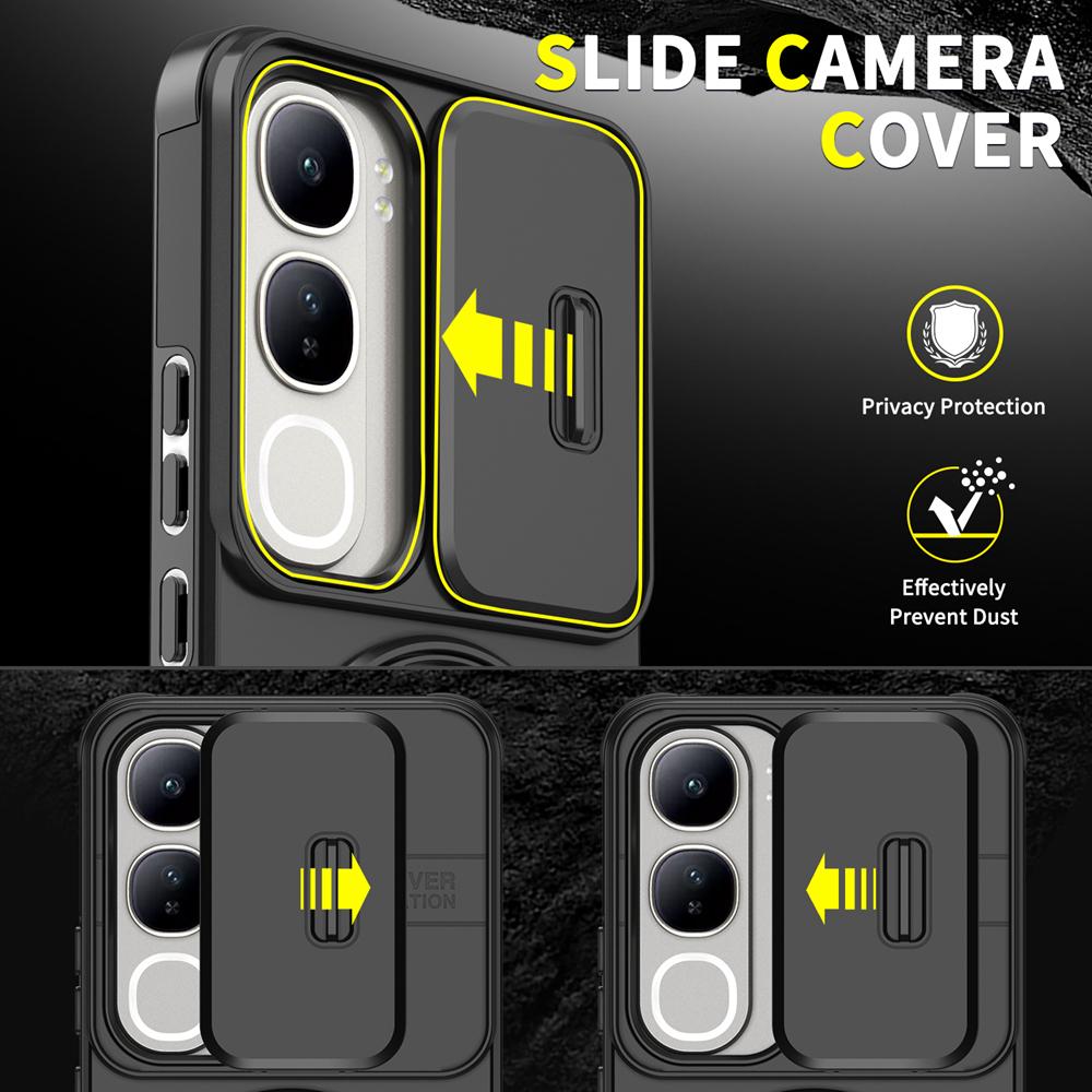 KEYSION 360° Ring Stand Phone Case for VIVO V40 SE 80W V40 Lite Slide Camera Protection Magnetic Shockproof Cover for VIVO Y200 5G