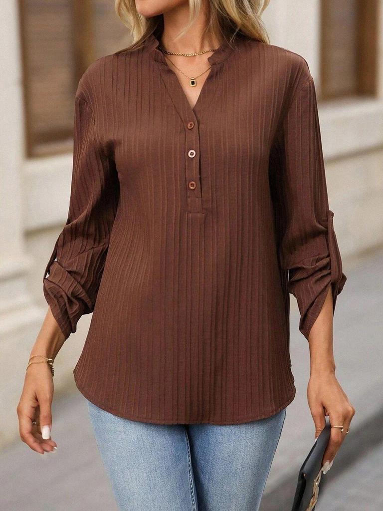 Trendy V-Neck Half-Button Women's Shirt - Fashionable and Versatile Top