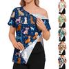 Women Shirt Animal Print Short Sleeve Top Shoulder Zipper Side Hook and Loop Closure Loose Fit Blouse