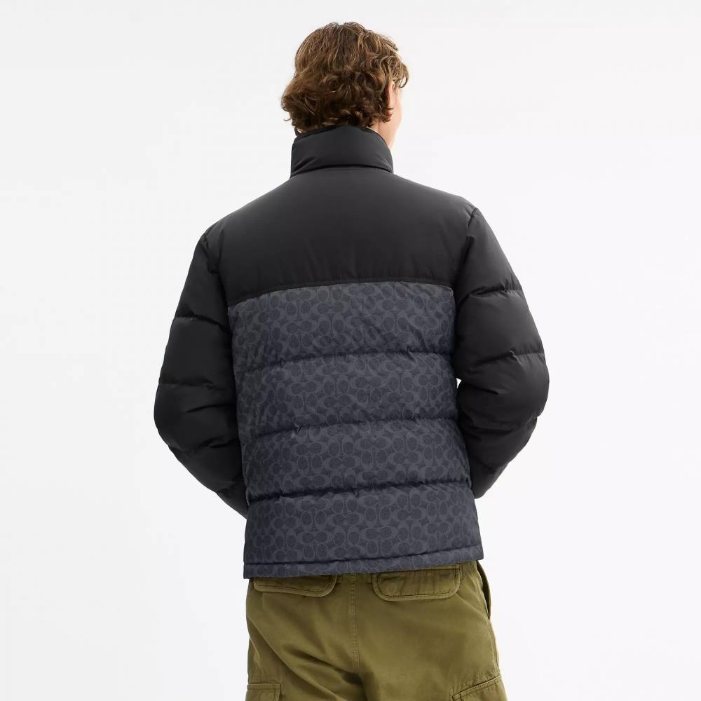 Coach Signature Down Jacket In Recycled Polyester Charcoal Signature