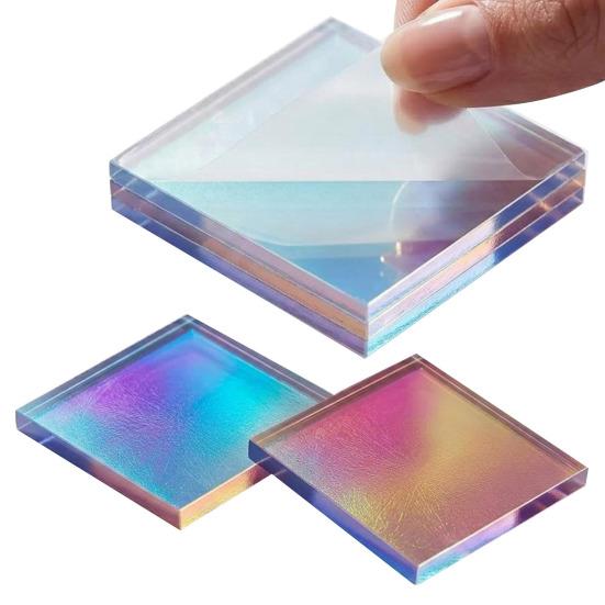 Yousheng Mini Iridescent Acrylic Squares, Translucent Rainbow Acrylic Pieces, 2cm 3cm Holographic Acrylic Tiles for DIY Crafts, Mosaic Art, Light And