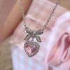 Fashion Pink Sweet Heart Zircon Necklace Women Aesthetic Clavicle Chain Necklace Valentines Day Gift Party Jewelry