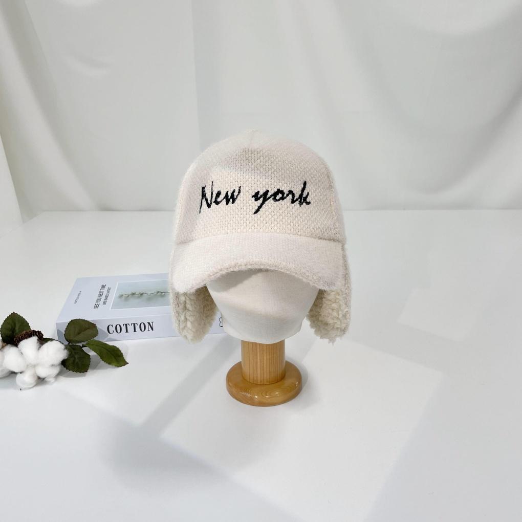 Unisex Basic Daily New York Wool Earflap Ball Cap