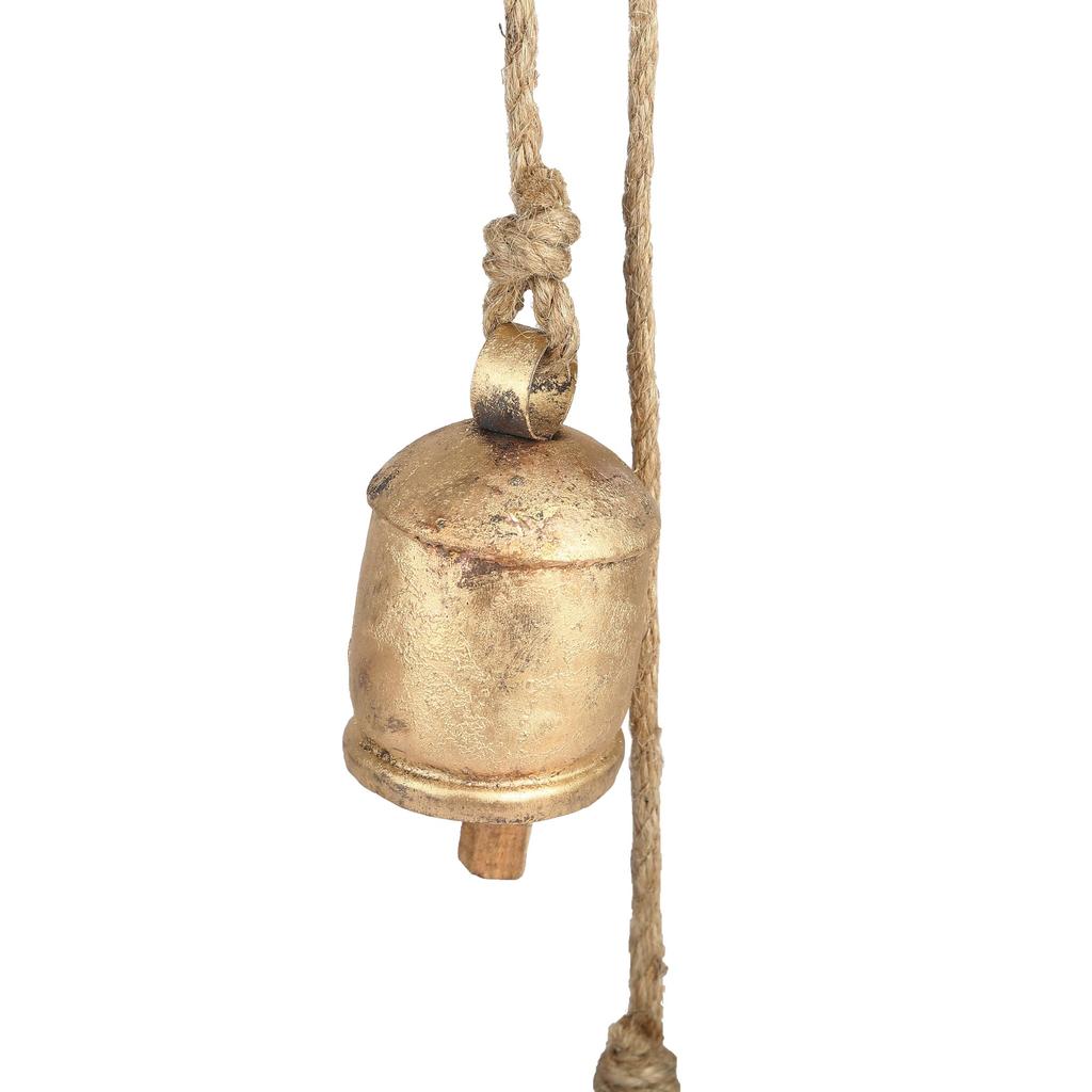 36 Inch Large Gold Cowbell Wind Chime for Outdoor Garden, Handmade Rustic Entryway Decor with Vintage Jute Rope for Patio and Porch