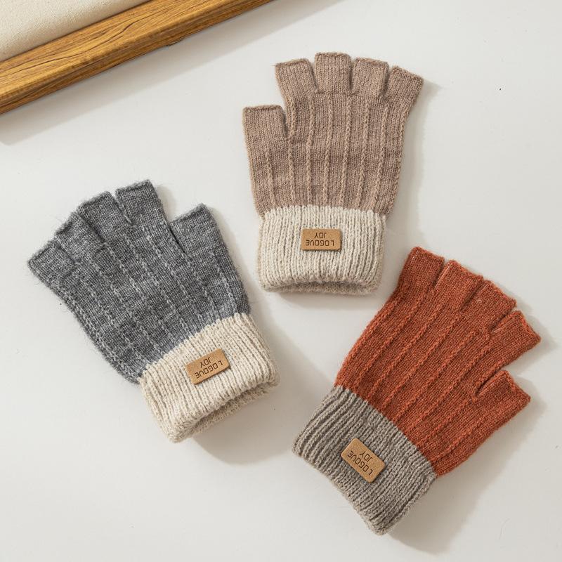 Women's Gloves Winter Cute Warm Riding Outdoor Gloves Touch Screen Knitted Woolen Gloves Half Fingers Gloves