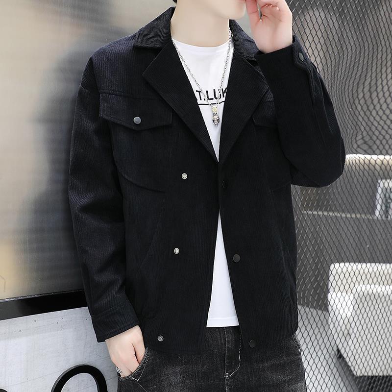 Men's Large Lapel Corduroy Jacket - Stylish Embroidered Spring/Autumn Coat