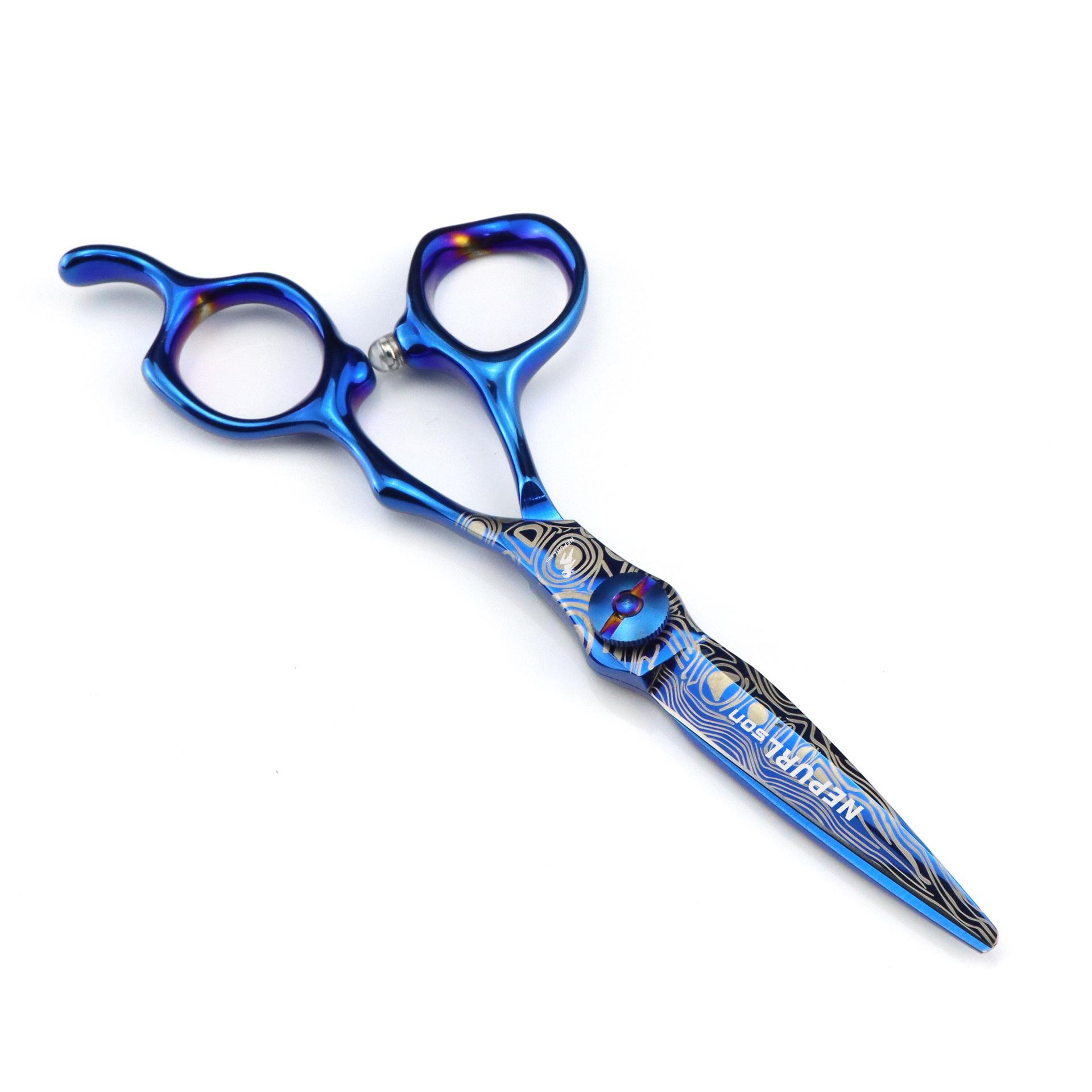 Blue 6 Napson Damascus Steel Hairdressing & Thinning Scissors with Serrated Edge
