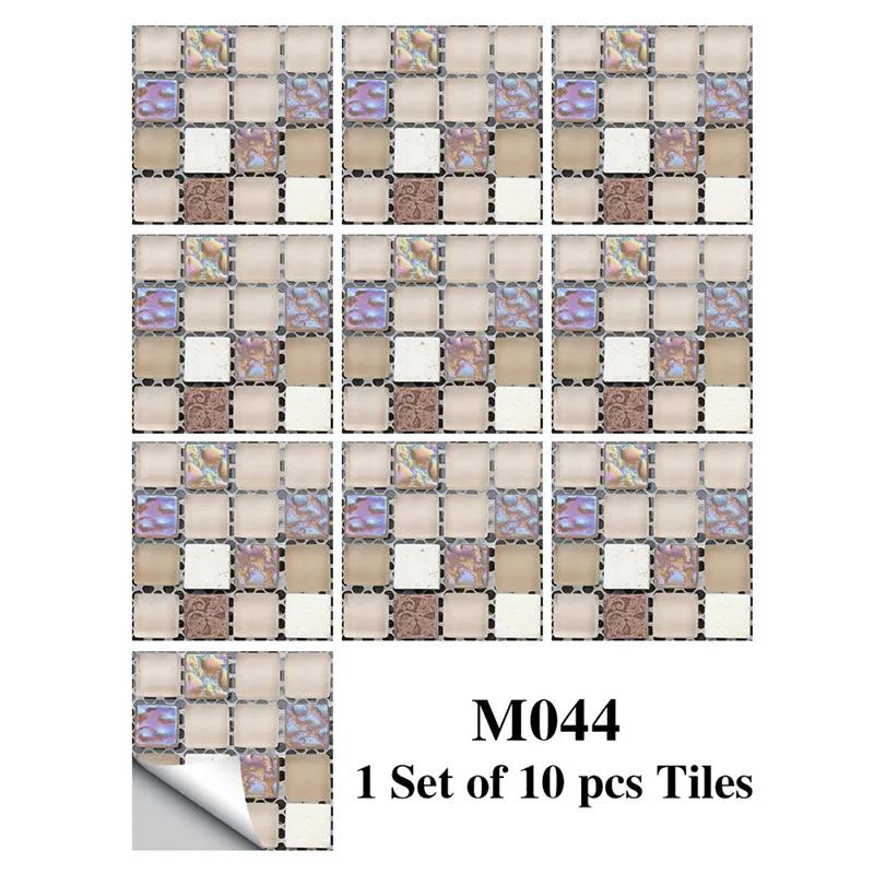 New 10Pcs Mosaic Tile Stickers Crystal Self-adhesive Kitchen Wall Stickers Living Room Bathroom Decoration PVC