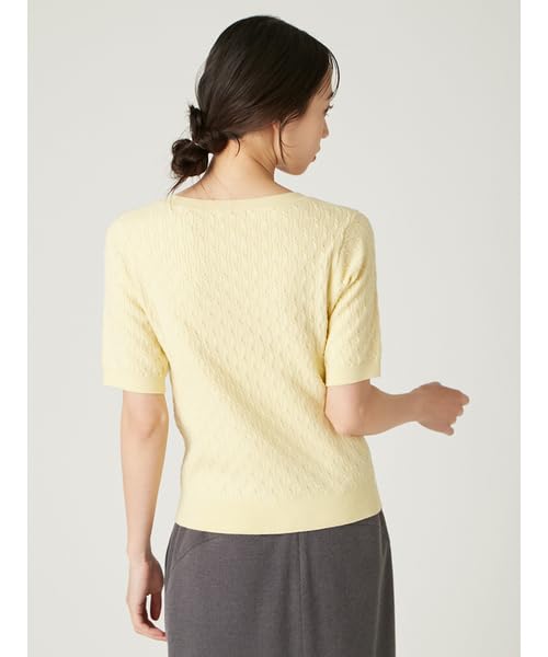 FRAY I.D. Vaskbar Strikket Pullover med Halv Ærme og Kabelmønster FWNT254052 YEL F
