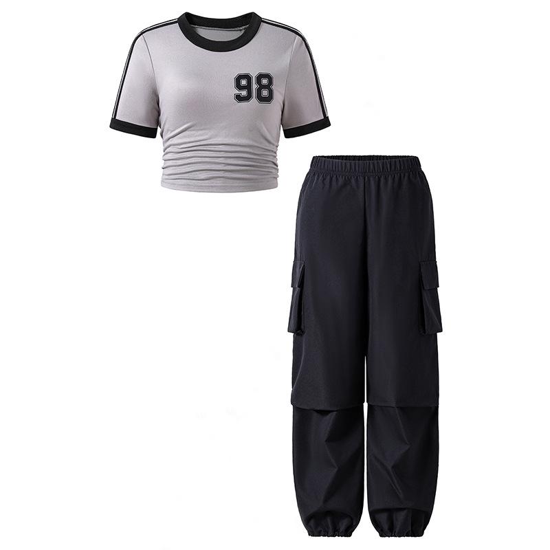 

2025 Summer Girls Slim-fit Digital Top & Casual Sports Pants Set 140cm=9Y сірий колір