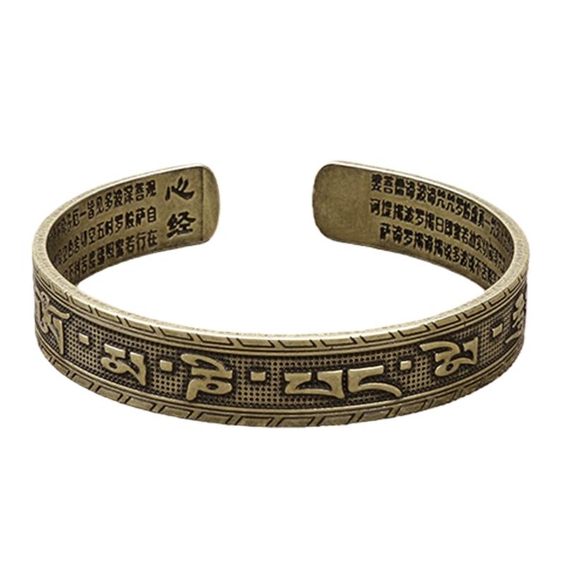 Тибетский буддийский браслет-мантра Медный Ручная роспись Шесть священных слов Регулируемый Раскрывающийся Для защиты Удачи