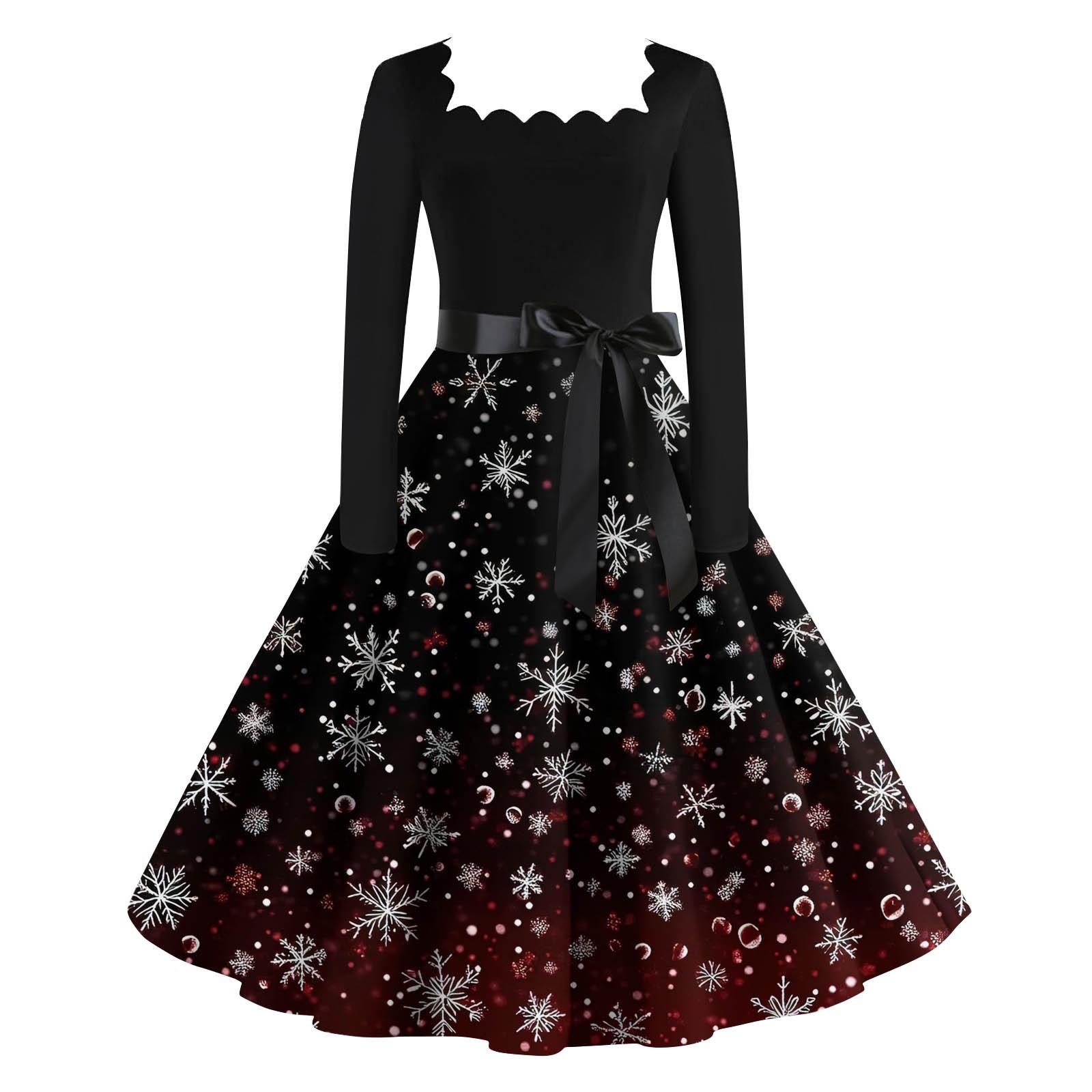 

Женские повседневные модные длинные платья с рождественским графическим принтом и длинными рукавами в винтажном стиле XXL чёрный