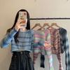French Retro Designed Striped Knit Top Women's Spring Autumn Irregular Loose Short Long Sleeve Top