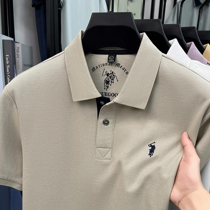 STORN Sommar Broderad Krage T-shirt för Herrar, Casual, Business, Kortärmad Pikétröja, Kortärmad Topp