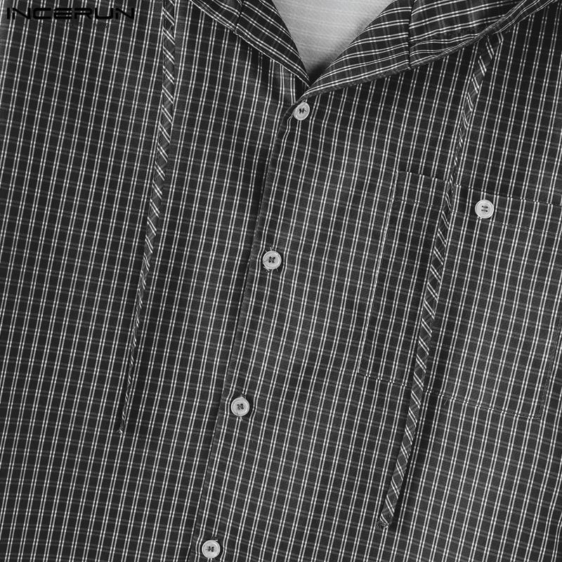INCERUN Men Long Sleeve Buttons Plaid Print Hooded Shirts Casual Tops