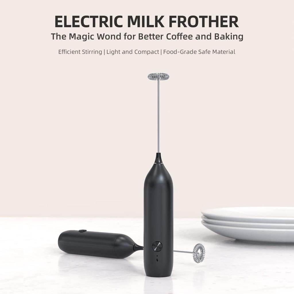 CIRCLE JOY Rechargeable Milk Frother with Stainless Steel Stand, Handheld Milk Frother, Electric