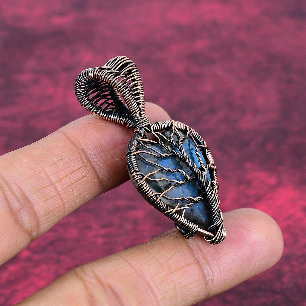 Tree Of Life Labradorite Gemstone Pendant Copper Wire Wrapped Handmade Pendant Designer Jewelry