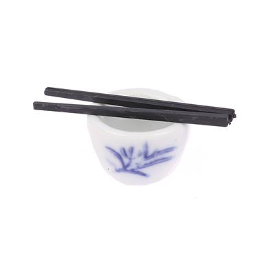1Set Miniature Ceramics Bowl +Chopsticks Mini Tableware Dollhouse Kitchen Set Food Toys Accessories Dolls Pretend Play Toys