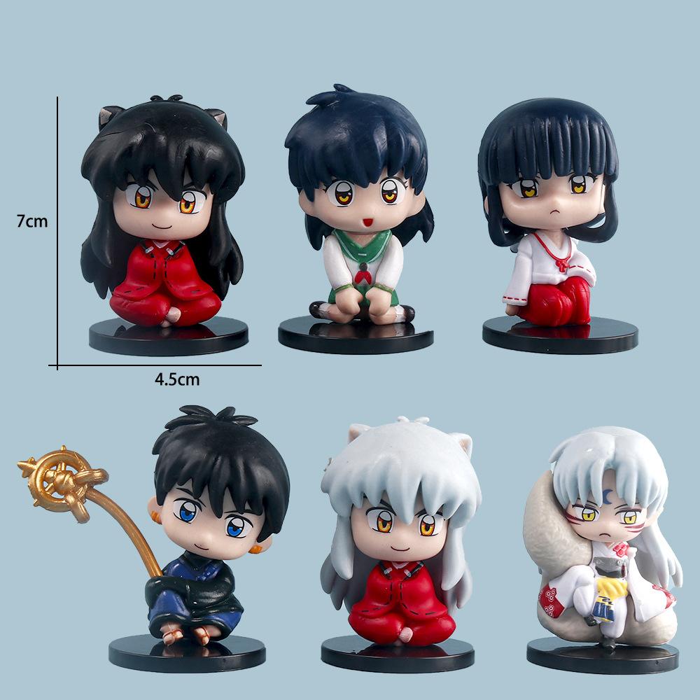 6 Teile/satz Cartoon Inuyasha Q Version Spielzeug Sesshoumaru Higurashi Kagome PVC Modell Anime Puppe Kinder Geschenk