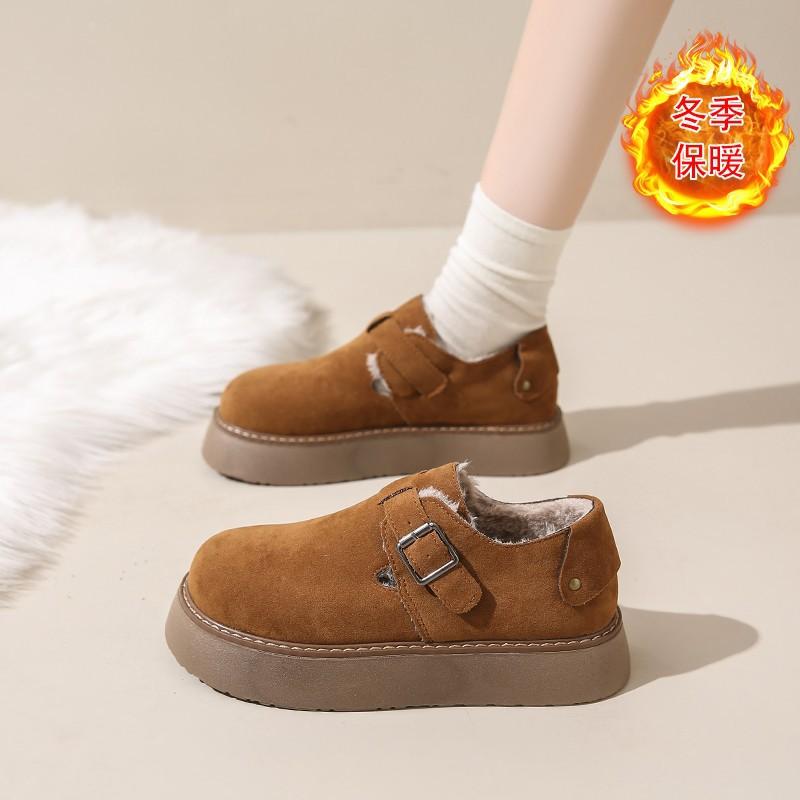 

Женская хлопковая обувь, женская обувь на плоской подошве, зимняя новая мода 2025 года, кожаные женские туфли плюс бархат в стиле ретро, туфли-бобовые Tenis Feminino 34 каштановый