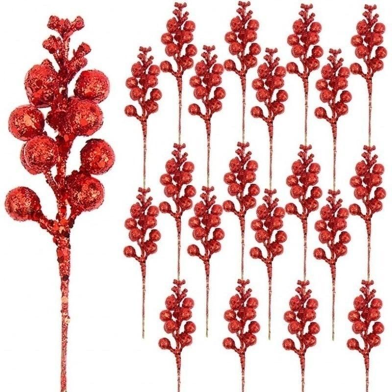 White Christmas Tree Decorations Artificial Flowers Ornaments Berry Stems Hanging Snowflakes for Xmas Tree Party Holiday Decor