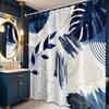 Navy Blue Boho Leaf Shower Curtain – Mid-Century Modern Abstract Design, Stylish Men’S Bathroom Decor 12Pcs Hooks 71X71In