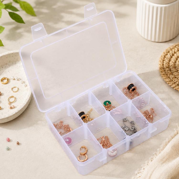 8-Compartment Adjustable Dividers Clear Plastic Organizer Box