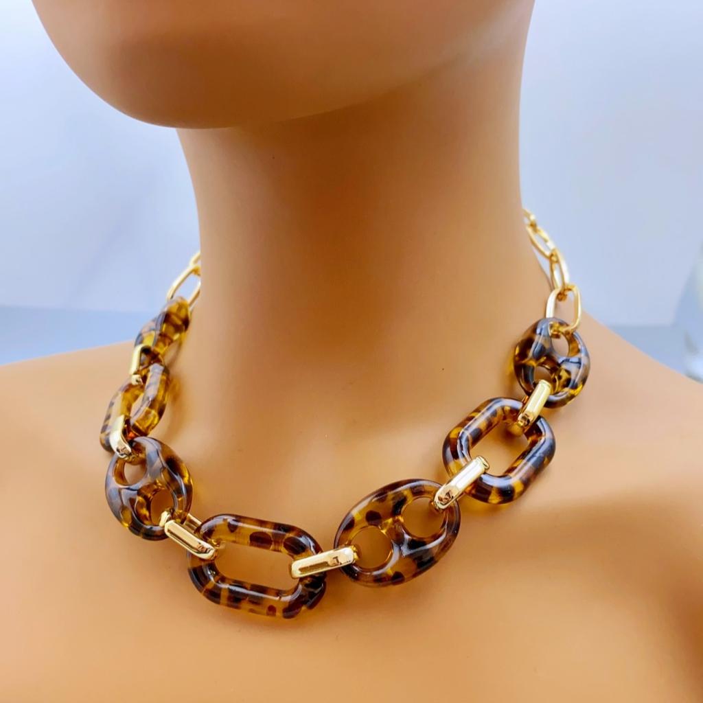 Fashionable Leopard Print Acrylic Amber Colored Necklace Bracelet Earring Set for Women's Daily Wear Jewelry Sets
