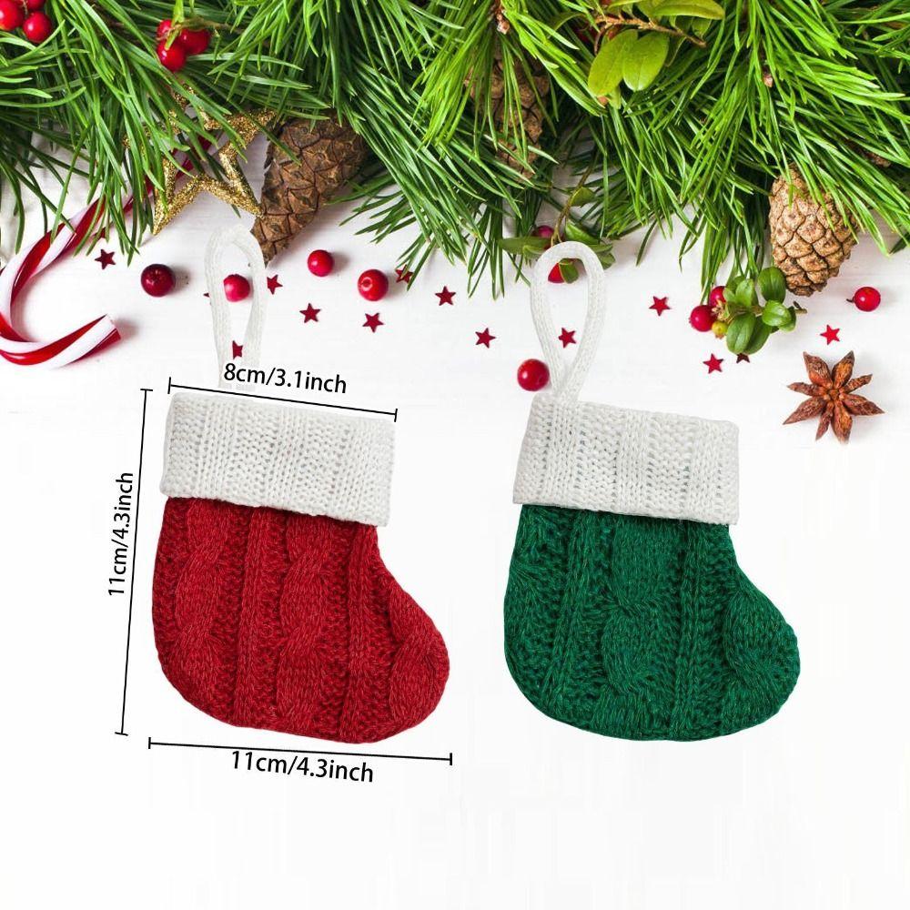 3pcs Xmas Decoration Red Green Christmas Knitted Socks Mini Handmade Christmas Tree Pendant Hanging Candy Gift Bag Party