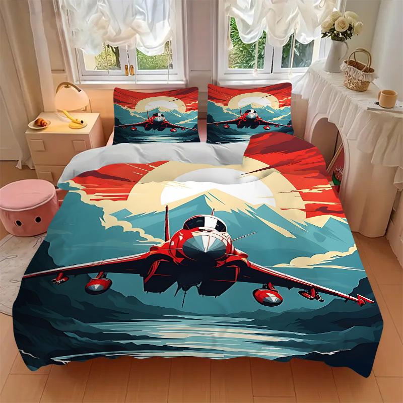 3er-Set Jet Flight 1 Bettbezug + 2 Kissenbezüge, Kissenfüllungen Nicht Enthalten, Maschinenwaschbar, Ganzjahresnutzung, Geeignet für Schlafzimmer Gästezimmer48