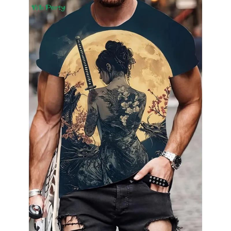 3D Painting Short Sleeve Tee Summer Outdoor Men's Tops Fashion Round Neck Men's T-Shirts New Vintage Oversized Men's Clothing