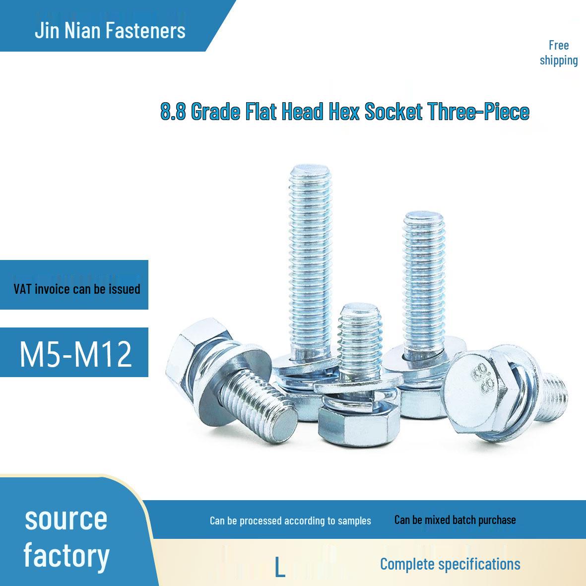 

Grade 8.8 Cross Pan Head Hex Socket Machine Screw with Flat Spring Washer, White/Yellow Zinc (Trivalent) Coated M5*10