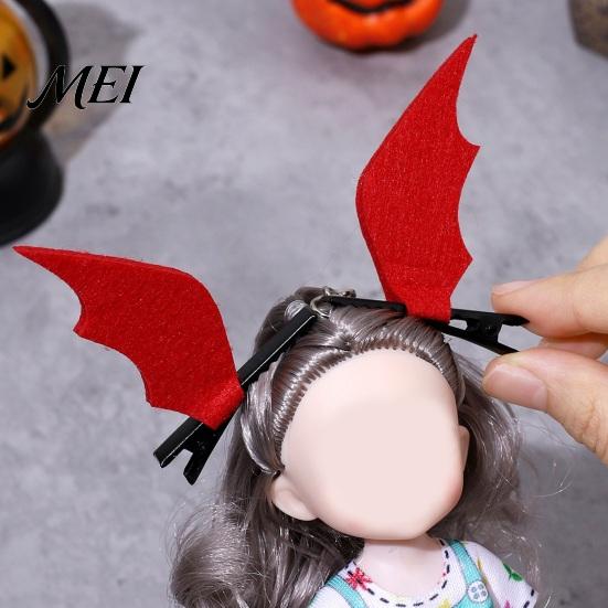 Unisex Devil Horn Hair Barrettes 2Pcs Halloween Red Bat Wings Clips, 3D Wing Hairpin, Eye Catching Decorations Gothic Pins, Cute Accessories for Women