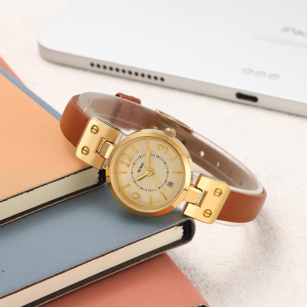 BUREI Analog Quartz Watch with Japanese Gold Lightweight and Slim Brown Leather Perfect for or Casual Perfect As a Gift Women's Battery, Waterproof,