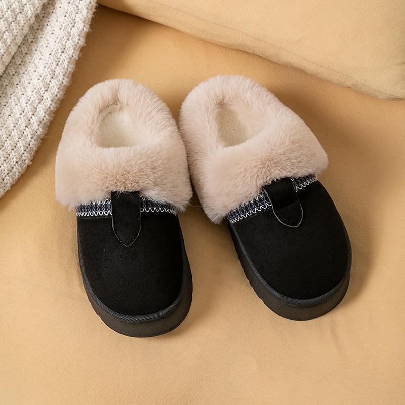 Cotton slippers home slippers autumn and winter ethnic style velvet cotton mop thickened cotton shoes warm non-slip wool slippers