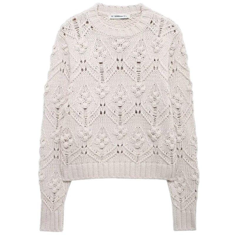 Fashion Style 2024 Fall and Winter New Women's Clothing Easiest for Match Ball-Shaped Woven Round Neck Long Sleeves Knitwear 2142145