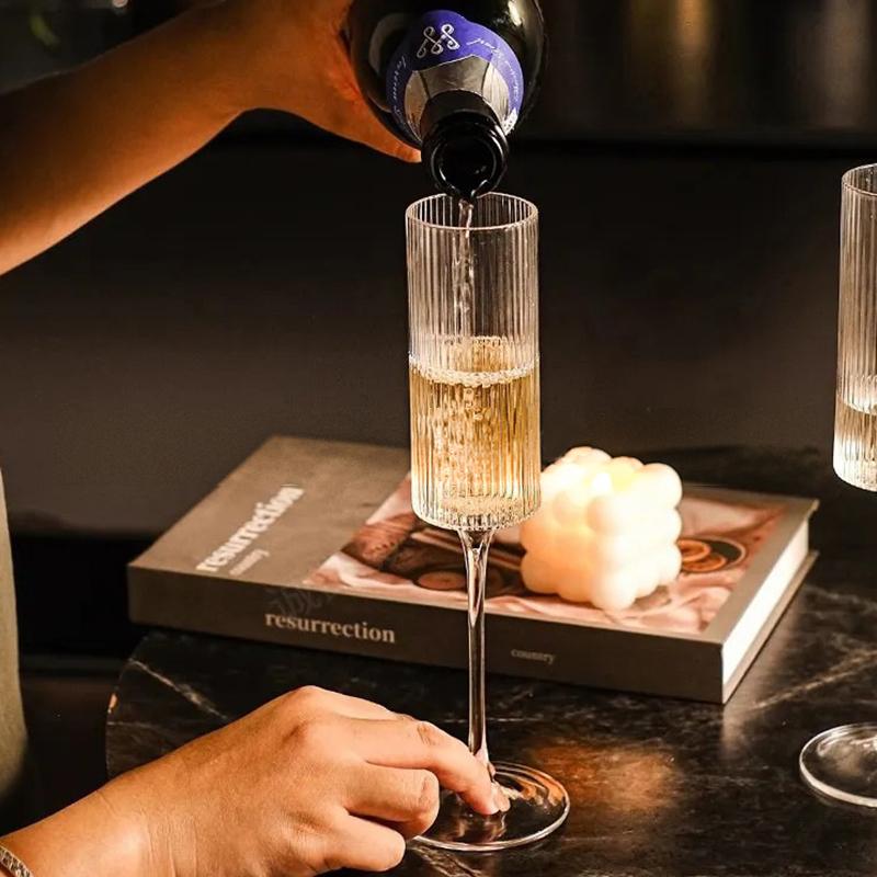 175ML Transparent Striped Plastic Goblet Unbreakable Wine Glass Luxury Cocktail Champagne Cup For Party Drinkware