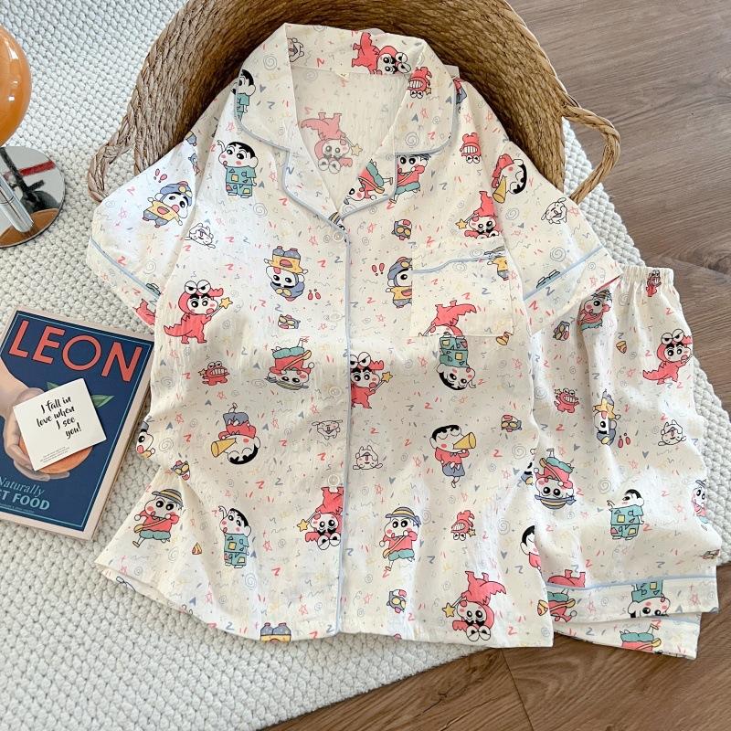 Summer New Pajamas Women's Short-sleeved Shorts Thin Cloud Cotton Cartoon Cute Large Size Korean Version Loungewear