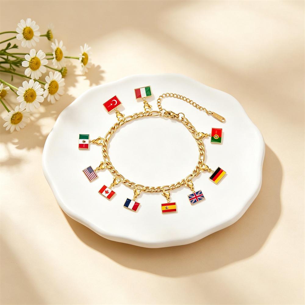 Customized photo flag picture square pendant stainless steel fashion DIY necklace bracelet bag chain records travel memories