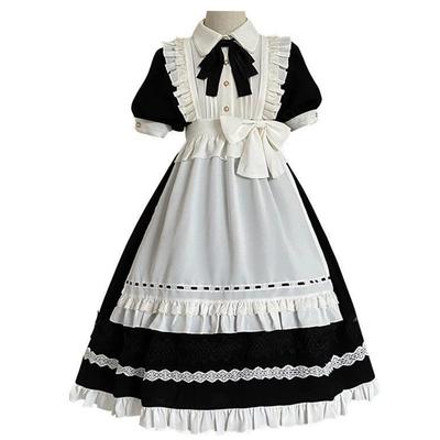 [Fabrication Shangki] Robe de Maid Lolita Classique, Longue, Robe, Costume d'Halloween, Femme, Cosplay, Cravate à Nœud Papillon, Fête, Événement, Café, Parc d'Attractions (Taille