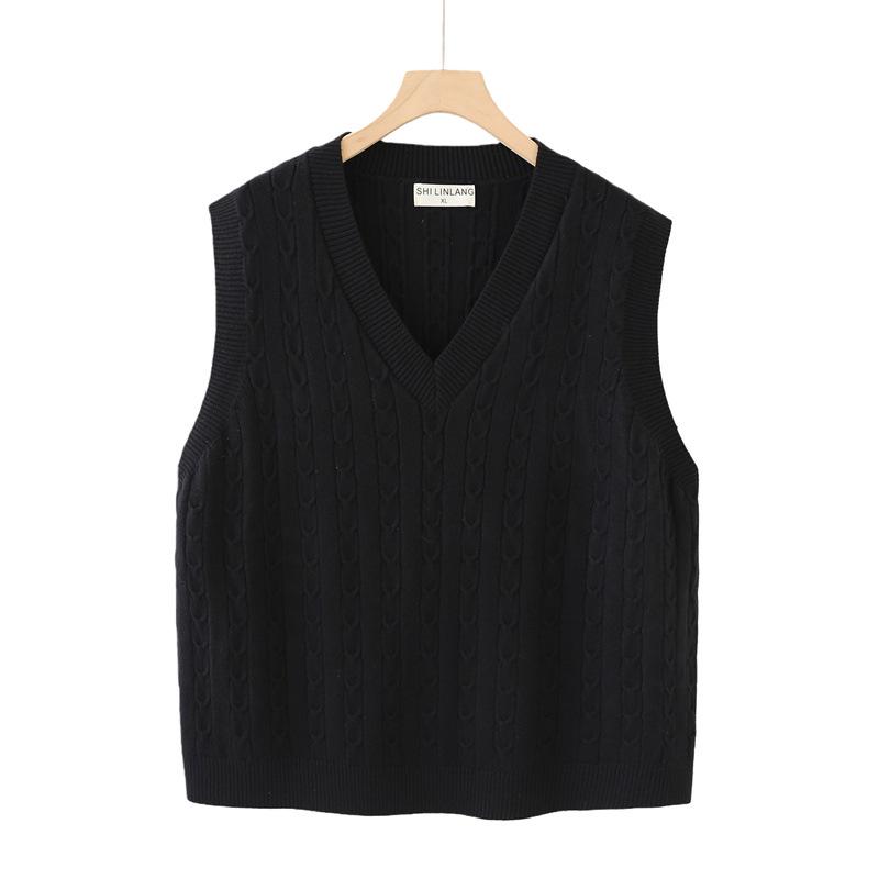 2026 Spring Plus Size V-Neck Knit Sweater Vest for Women