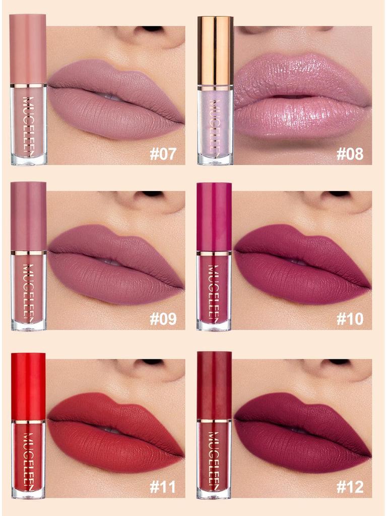 12-Piece Matte & Shimmer Lip Gloss Set: Non-Stick, Long-Lasting, European & American Style